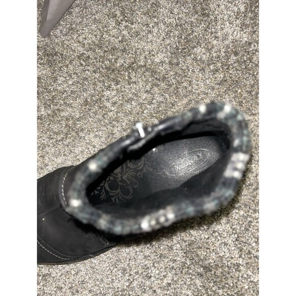 Aetrex Boots Womens 7.5 Tessa Short Sweater Ankle Booties Black Leather Zip - Picture 2 of 10